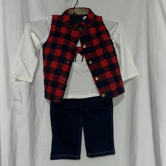 NWT crown & ivy baby harbor navy plaid 3 piece set size 24 months - Picture 1 of 7